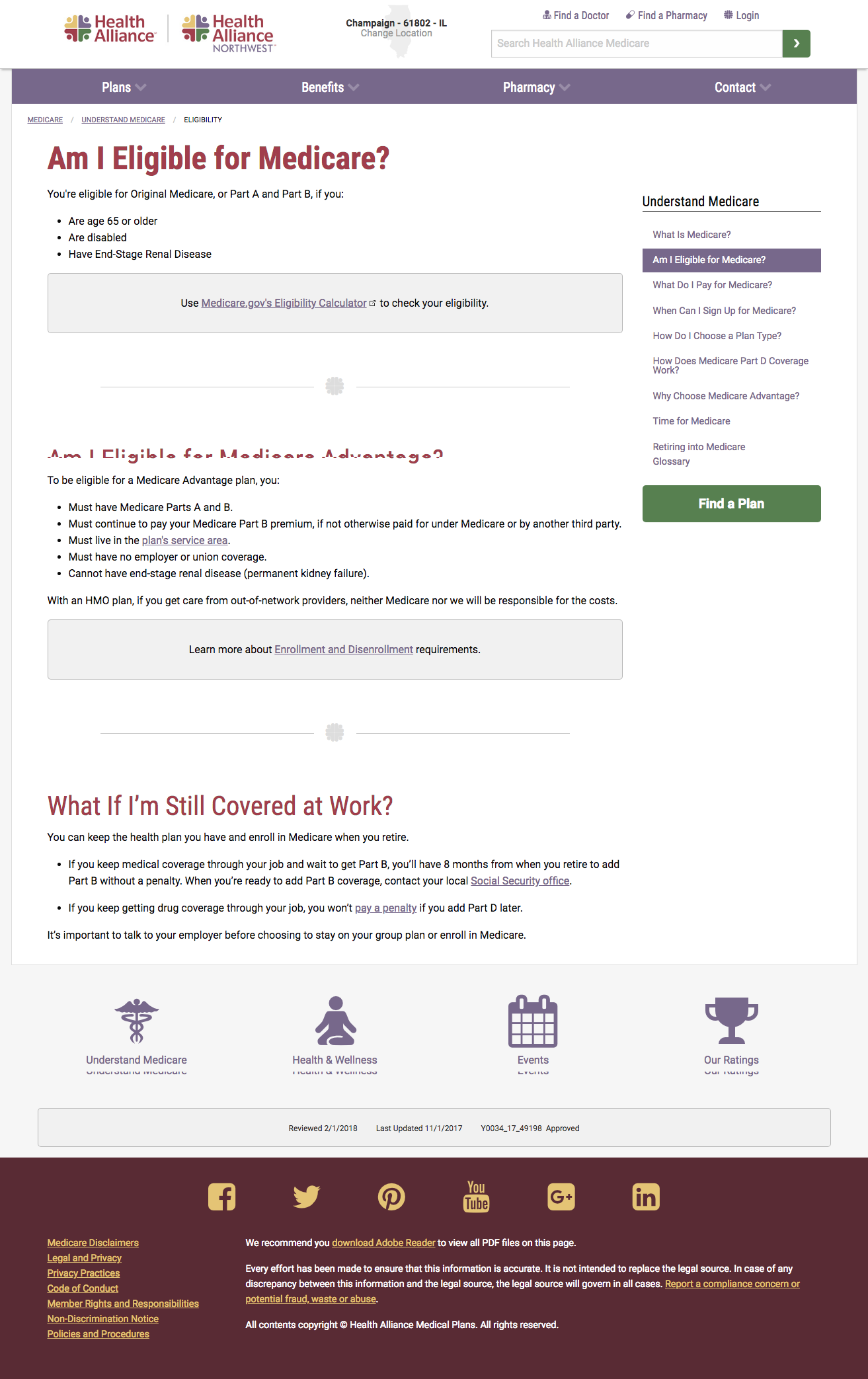 Medicare eligibility landing page