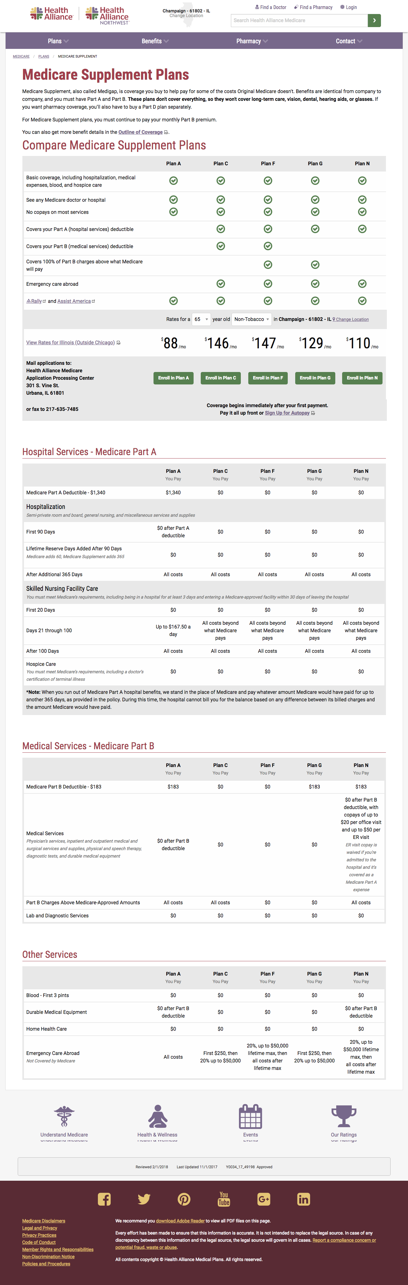 Medicare Supplement plan page