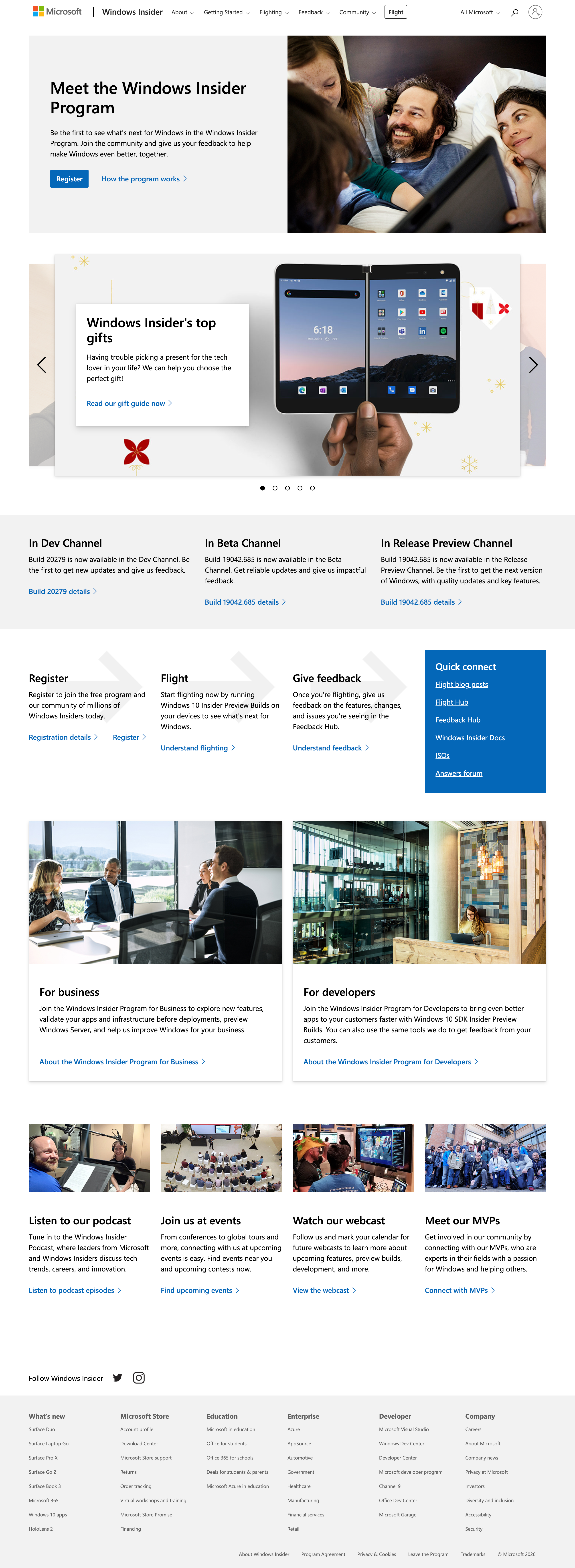 Full page design of the logged out home page on the WIP website.